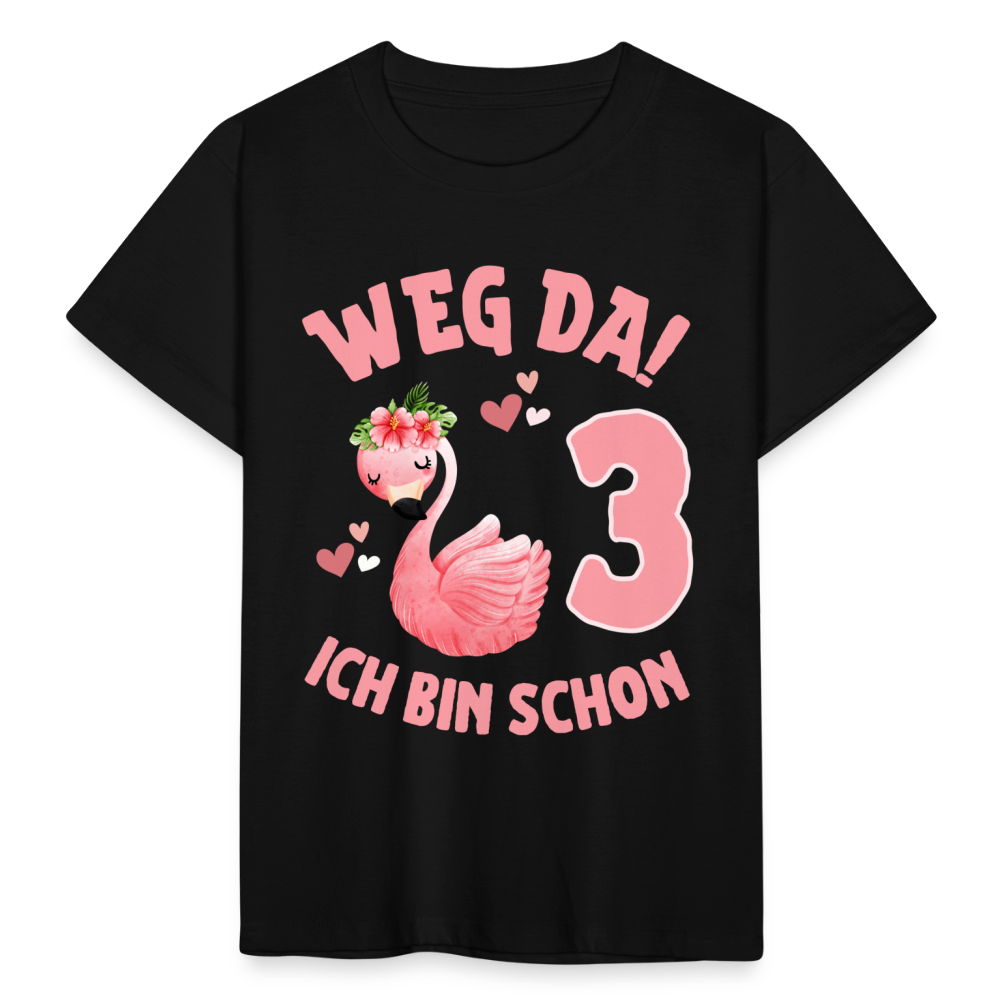 Kinder T-Shirt "Weg da! Ich bin schon 3" (Flamingo-Motiv) - Schwarz