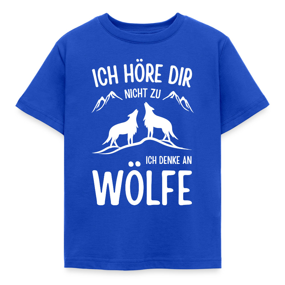 Kinder T-Shirt "Ich höre dir nicht zu, ich denke an Wölfe" - Royalblau