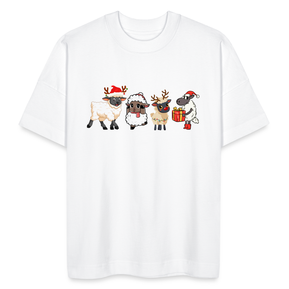 Unisex Oversize Bio-T-Shirt "Lustige Weihnachts-Schafe" - Weiß
