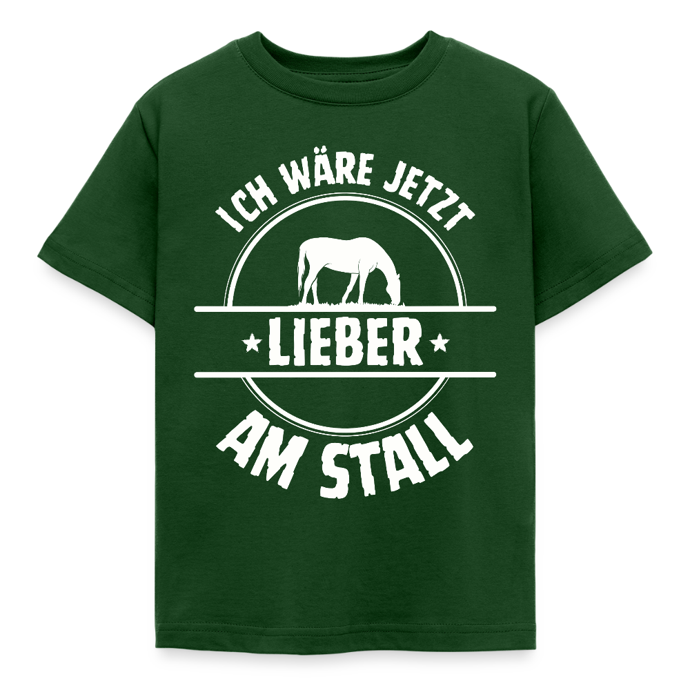 Kinder T-Shirt "Ich wäre jetzt lieber am Stall" - Forstgrün