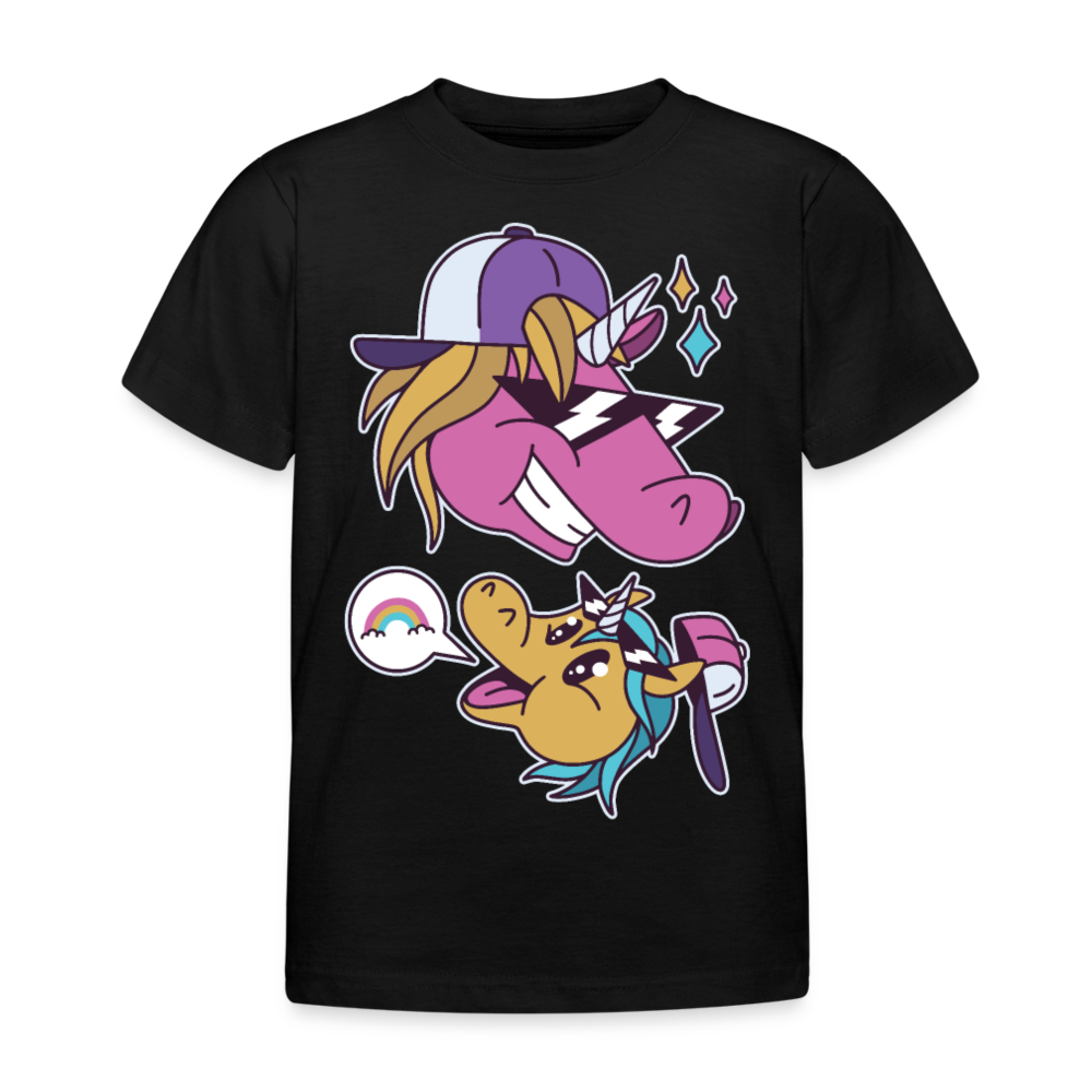 Kinder T-Shirt "Coole Einhörner" - Schwarz