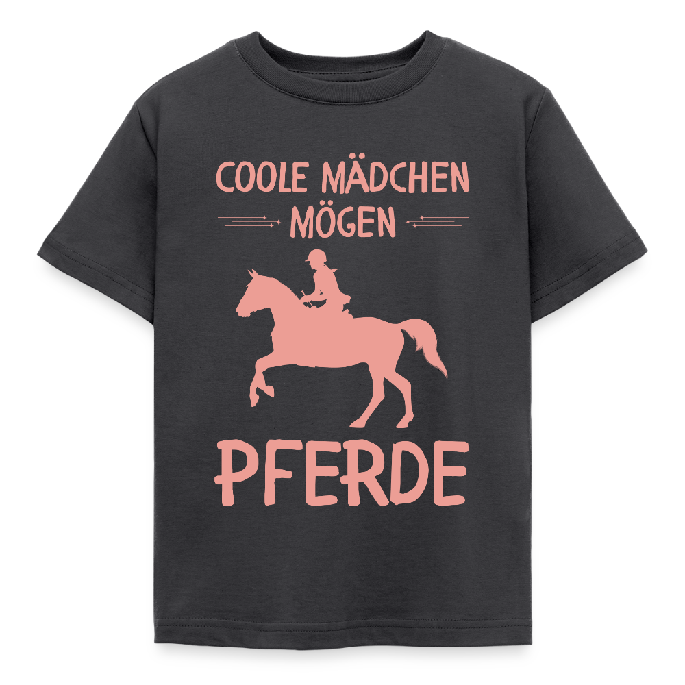 Kinder T-Shirt "Coole Mädchen mögen Pferde" - Dunkelgrau