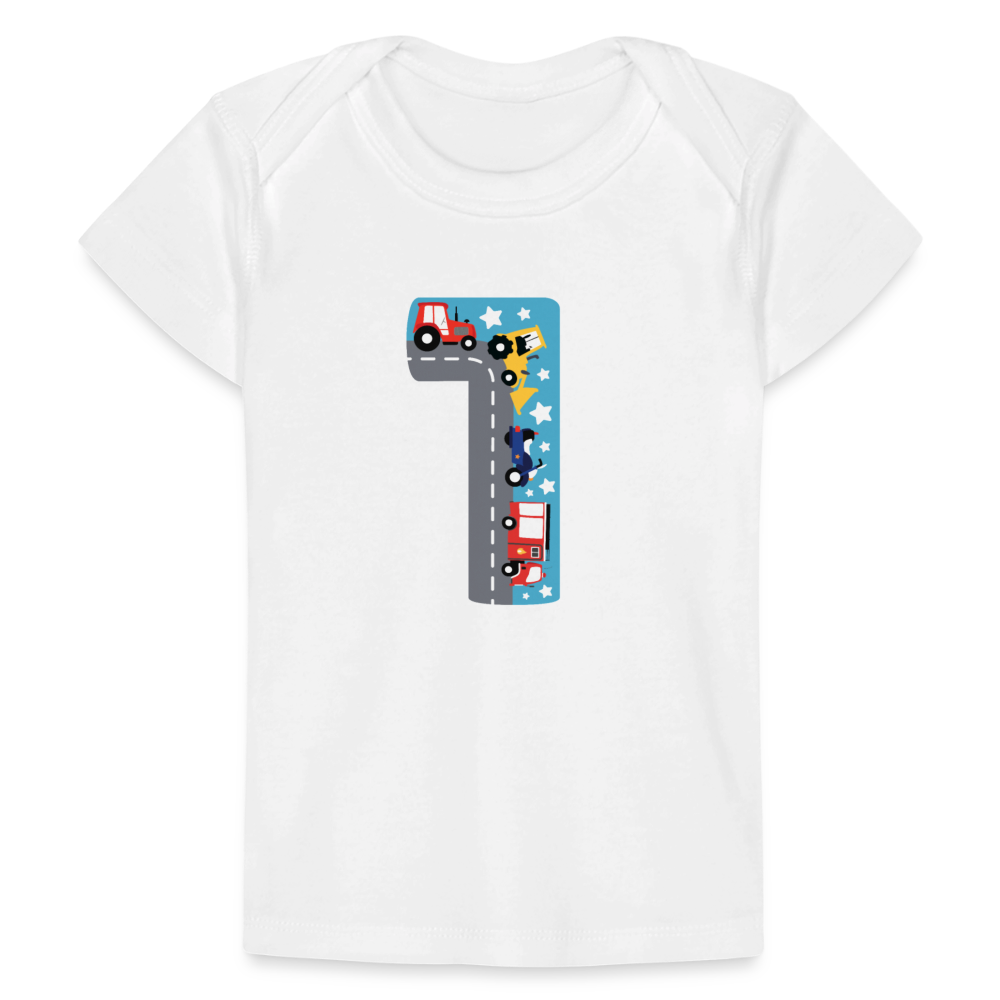 Baby Bio-T-Shirt "1 mit Traktoren" - Weiß