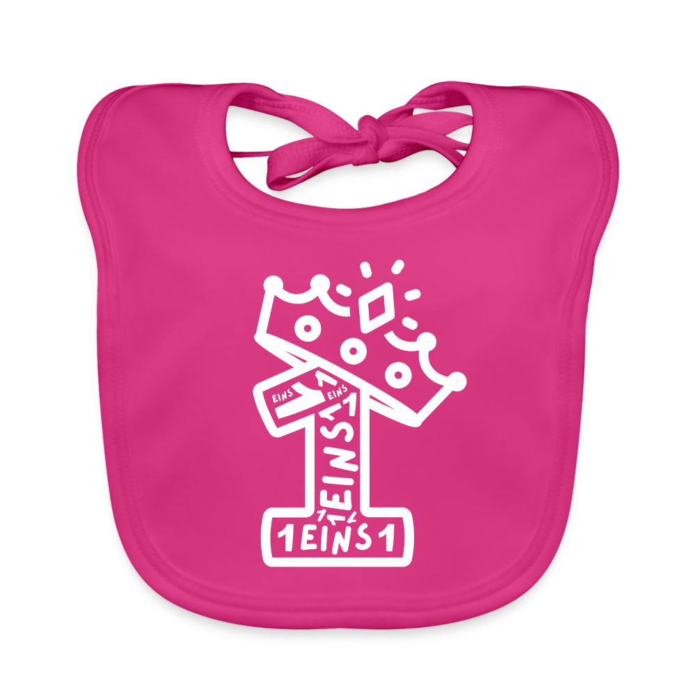 Baby Bio-Lätzchen "1. Geburtstag" (Viele Einsen) - Fuchsia