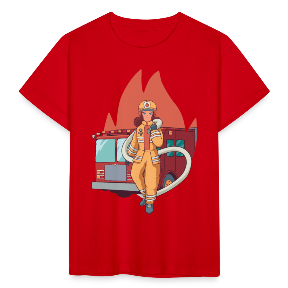 Kinder T-Shirt "Feuerwehrfrau" - Rot