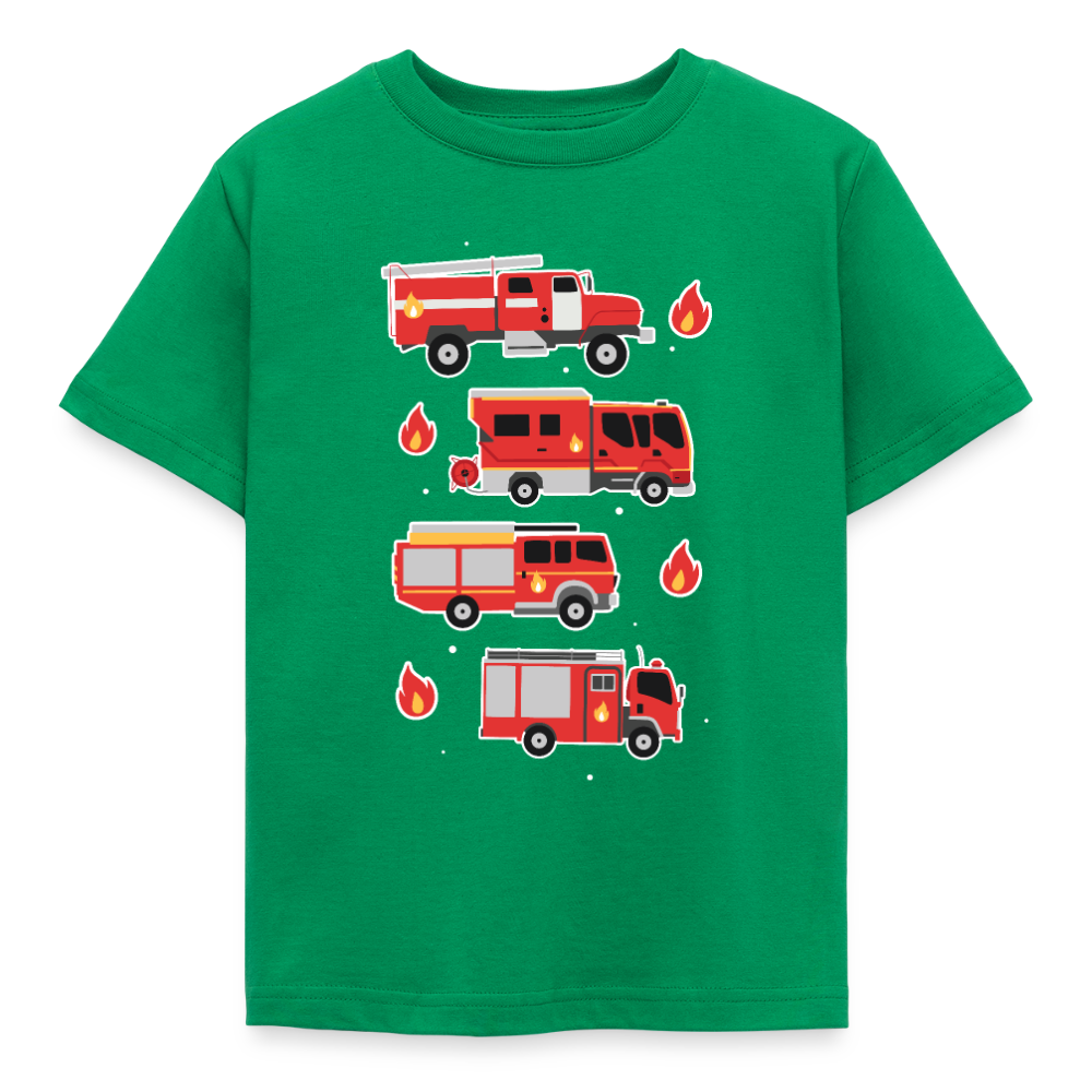 Kinder T-Shirt "Feuerwehr-Autos" - Kelly Green