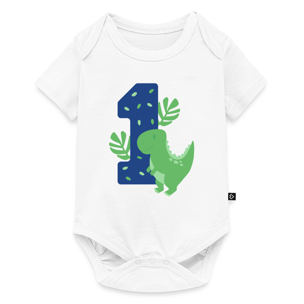 Baby Bio-Kurzarm-Body "Dinosaurier mit der Eins" - Weiß