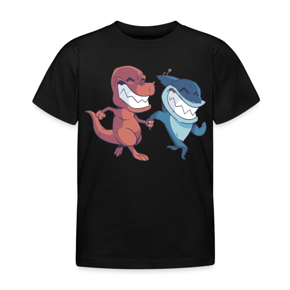 Kinder T-Shirt "Hai mit Dinosaurier" - Schwarz