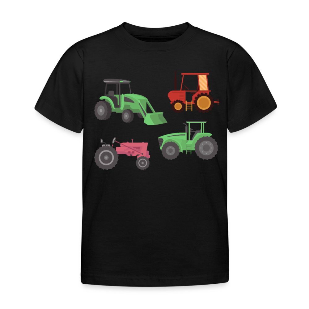 Kinder T-Shirt "4 Traktoren" - Schwarz