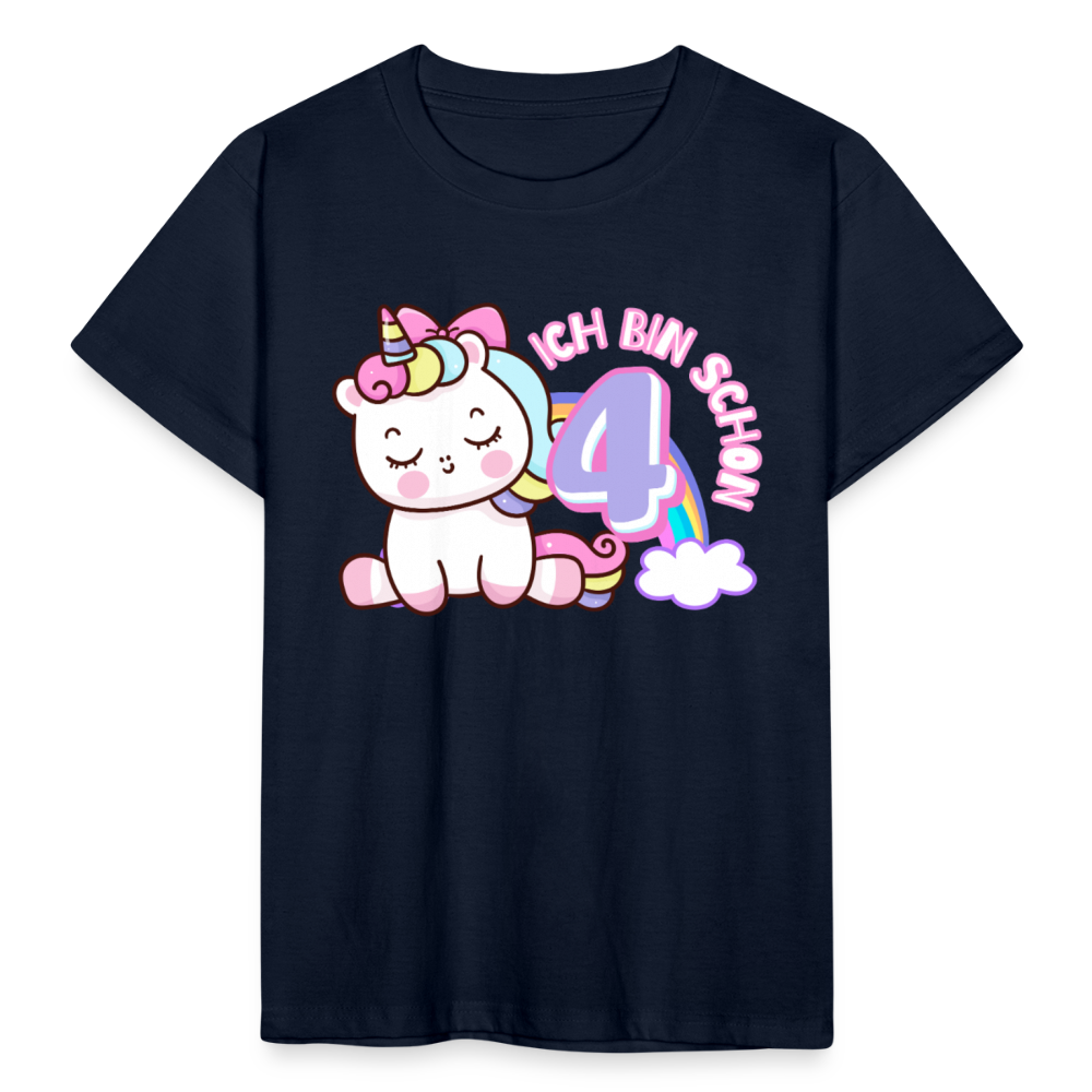 Kinder T-Shirt "Ich bin schon 4" (Einhorn-Regenbogen-Motiv) - Navy