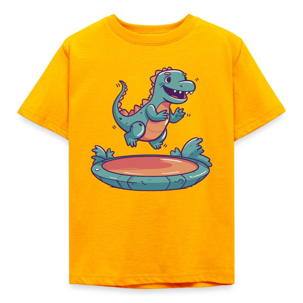 Kinder T-Shirt "Dinosaurier springt auf dem Trampolin" - Gold