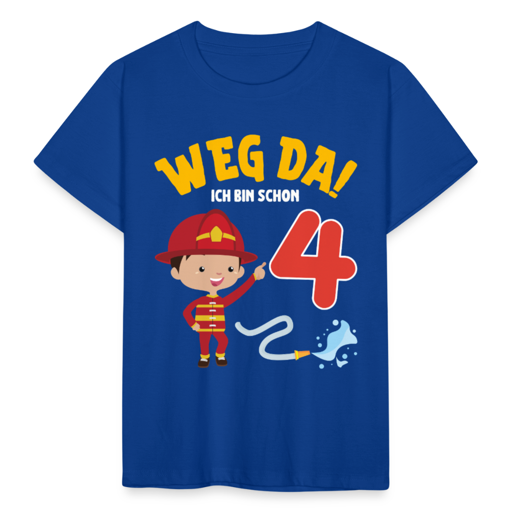 Kinder T-Shirt "Weg da! Ich bin schon 4" (Feuerwehrmann) - Royalblau