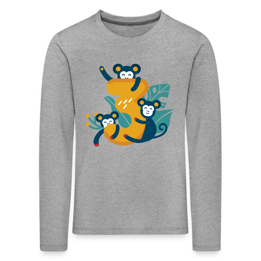 Kinder Langarm T-Shirt "3 niedliche Affen" - Grau meliert