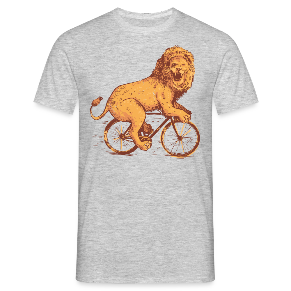 Männer T-Shirt "Löwe auf Fahrrad" - Grau meliert