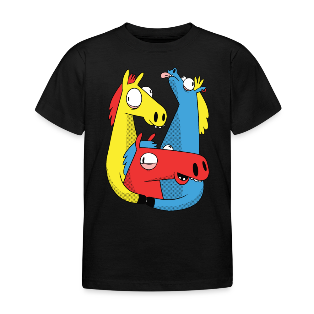 Kinder T-Shirt "Lustige Pferde" - Schwarz