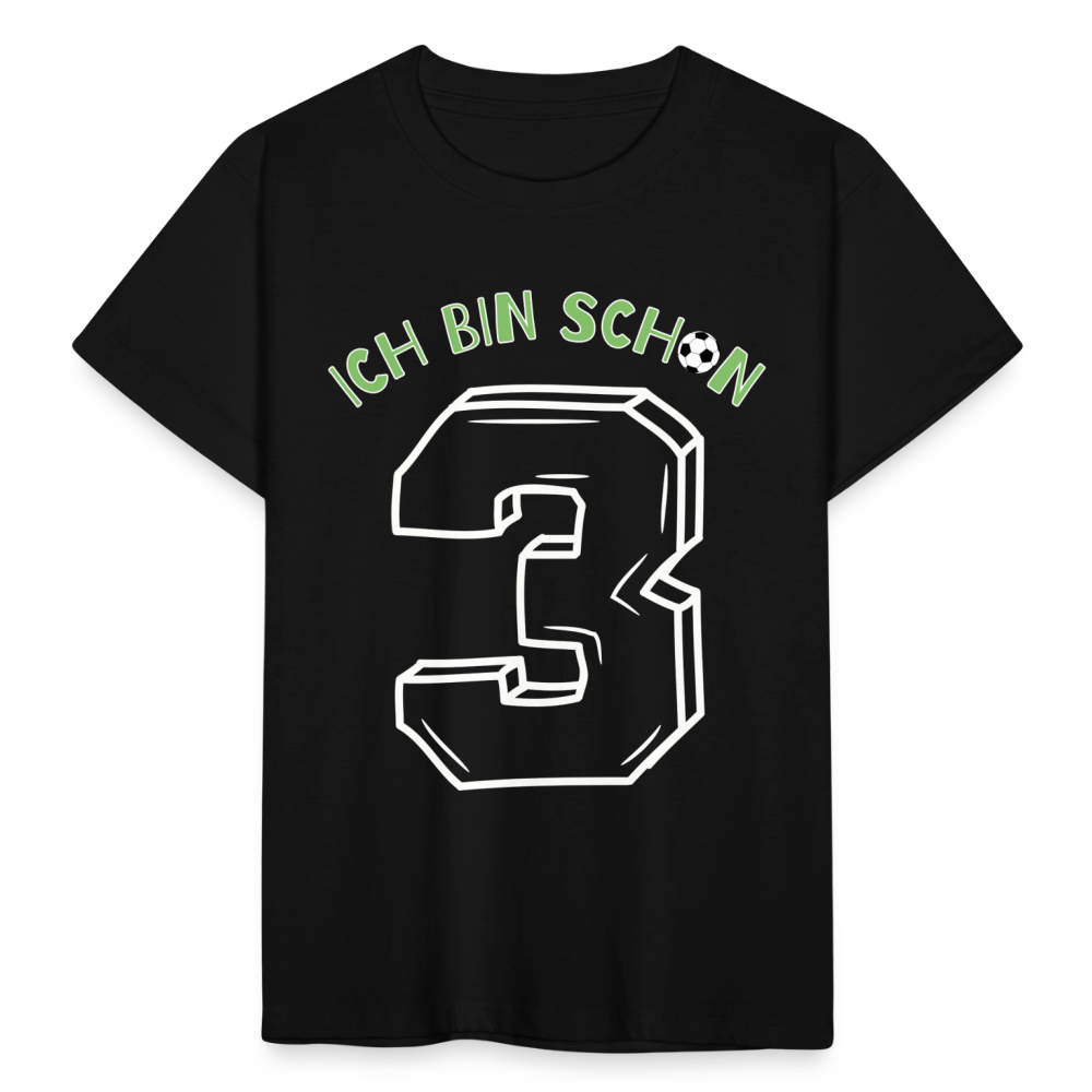 Kinder T-Shirt "Ich bin schon 3" (Fußball Motiv) - Schwarz