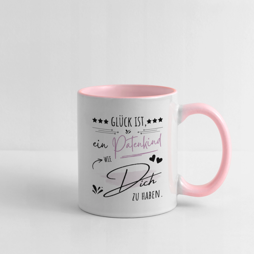 Tasse "Glück ist, ein Patenkind wie dich zu haben" - Weiß/Pink