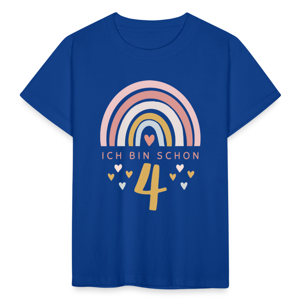 Kinder T-Shirt "Ich bin schon 4" (Regenbogen und Herzen) - Royalblau