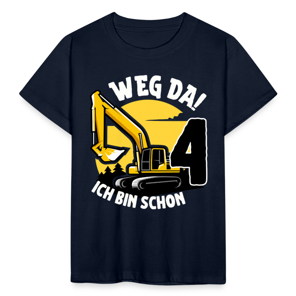 Kinder T-Shirt "Weg da! Ich bin schon 4" (Bagger-Motiv) - Navy