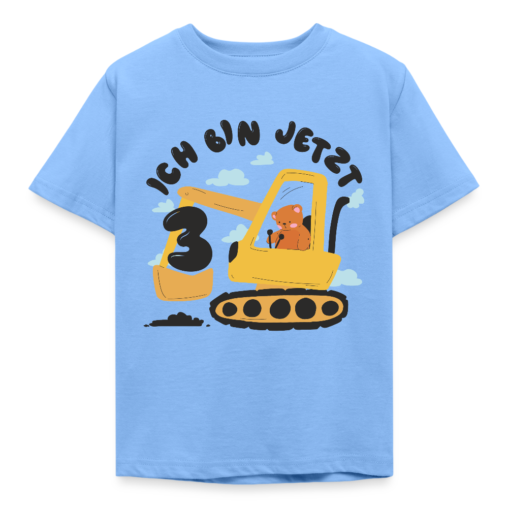 Kinder T-Shirt "Ich bin jetzt 3" (Bär mit Bagger) - Himmelblau