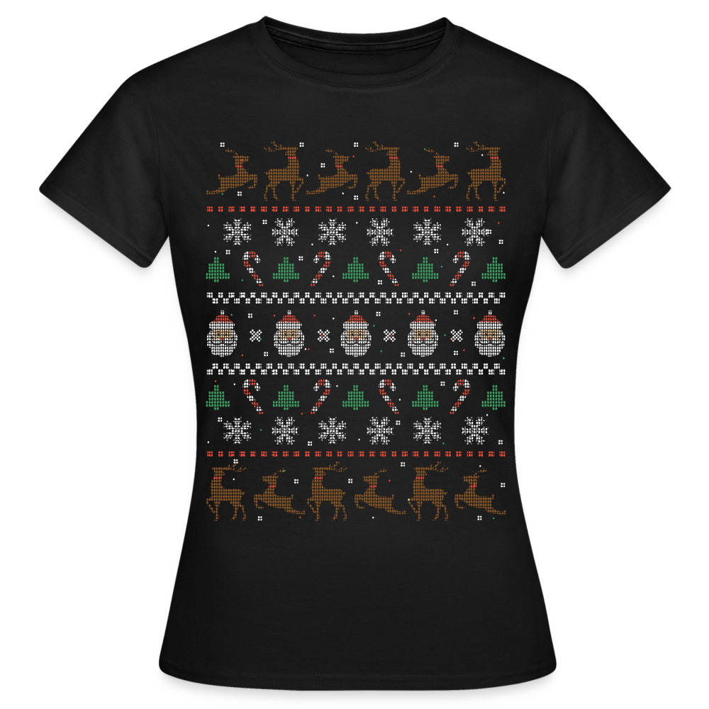 Frauen T-Shirt "Weihnachtsmänner und Rentiere" - Schwarz
