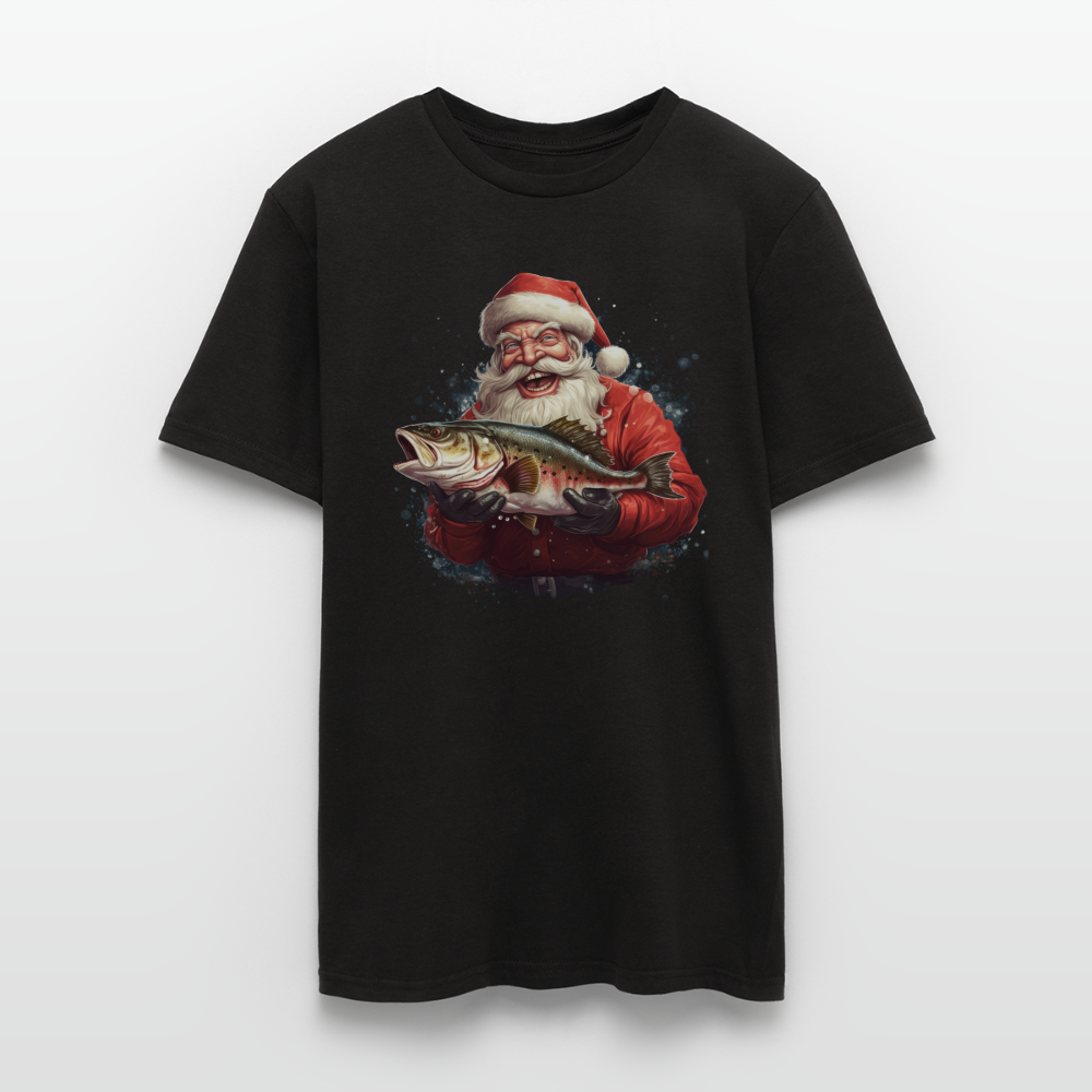 Männer T-Shirt "Weihnachtsmann mit Fisch" - Schwarz
