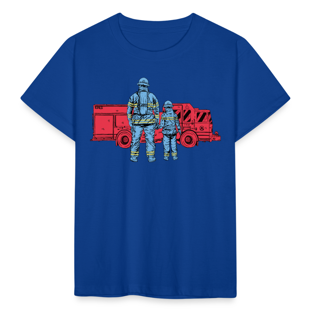 Kinder T-Shirt "Feuerwehr-Vater mit Sohn" - Royalblau