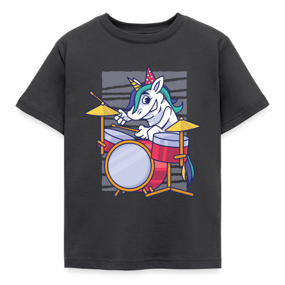 Kinder T-Shirt "Schlagzeug-Einhorn" - Dunkelgrau