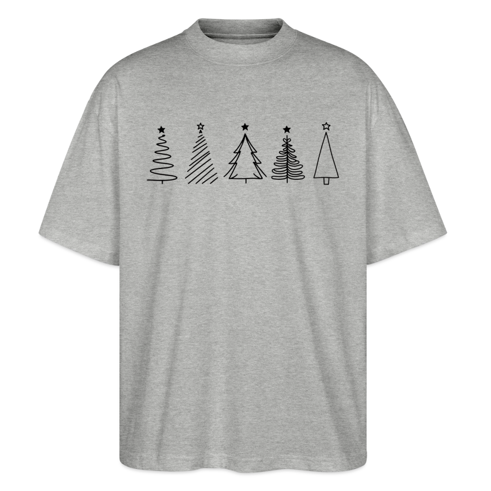 Oversize T-Shirt "Weihnachtsbäume im Handgezeichneten Stil" - Grau meliert
