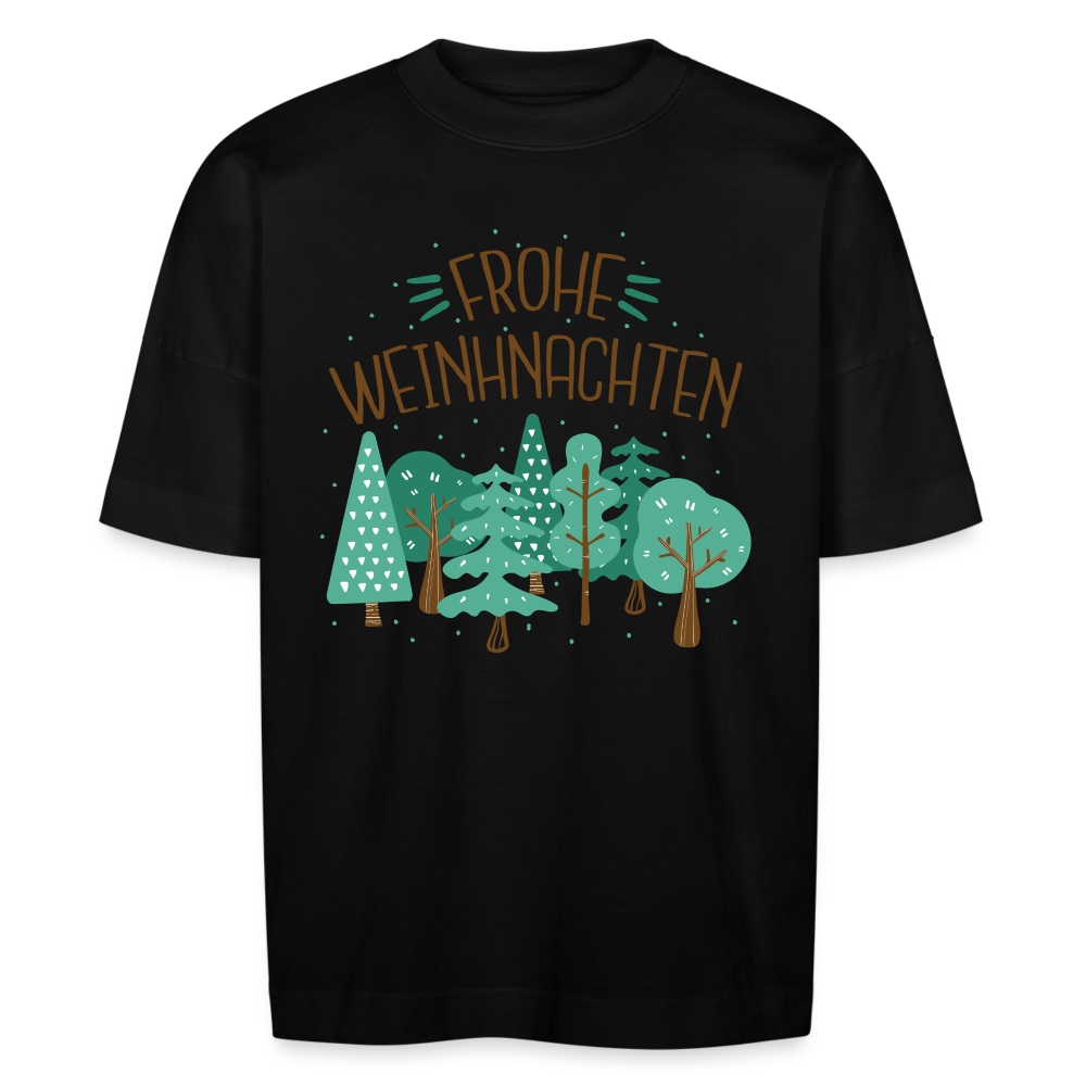 Unisex Oversize Bio-T-Shirt "Frohe Weihnachten" (Weihnachtsbäume) - Schwarz