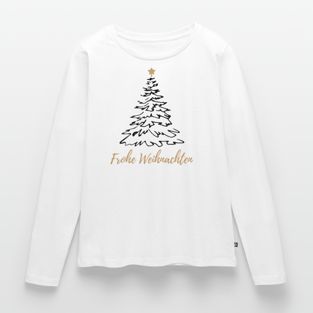 Bio-Langarmshirt "Frohe Weihnachten" (Weihnachtsbaum mit Stern) - Weiß