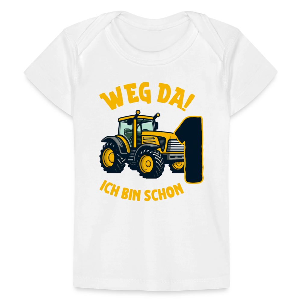 Baby Bio-T-Shirt "Weg da! Ich bin schon 1" (Traktor) - Weiß