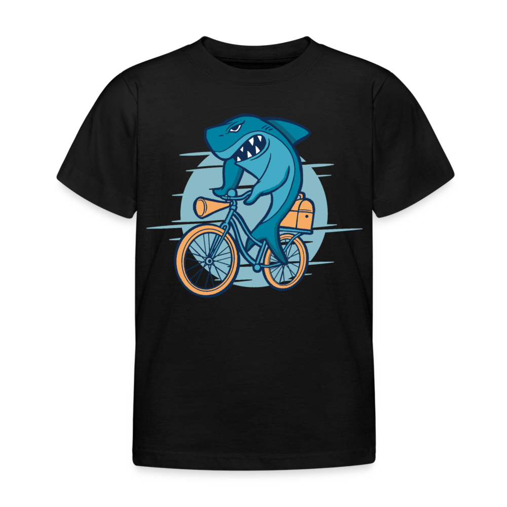 Kinder T-Shirt "Hai mit Fahrrad" - Schwarz