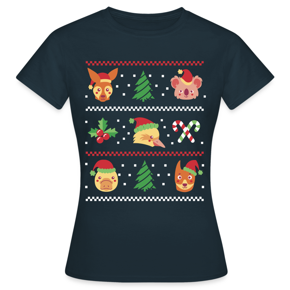Frauen T-Shirt "Lustige Weihnachtstiere" - Navy
