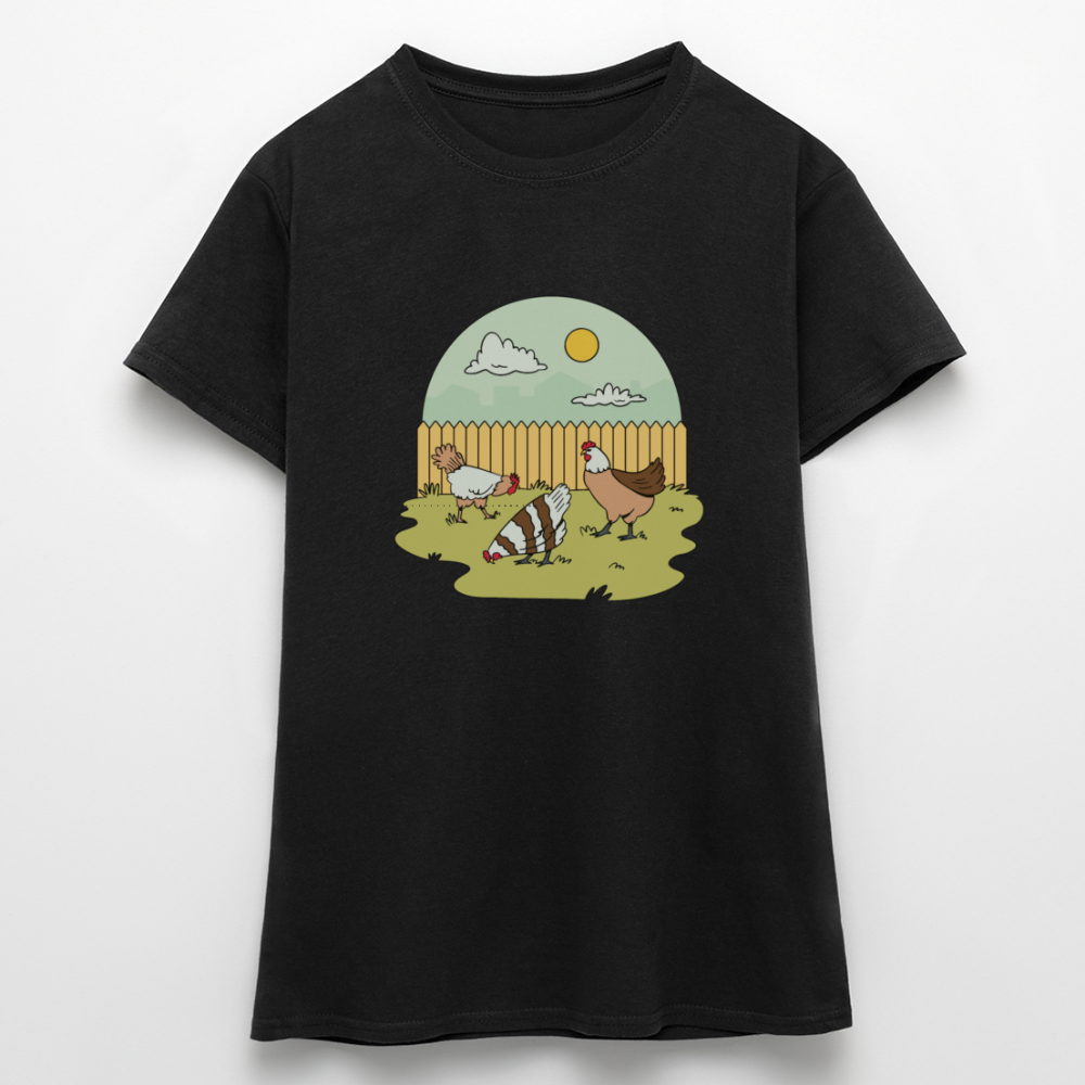 Frauen T-Shirt "Garten Hühner" - Schwarz