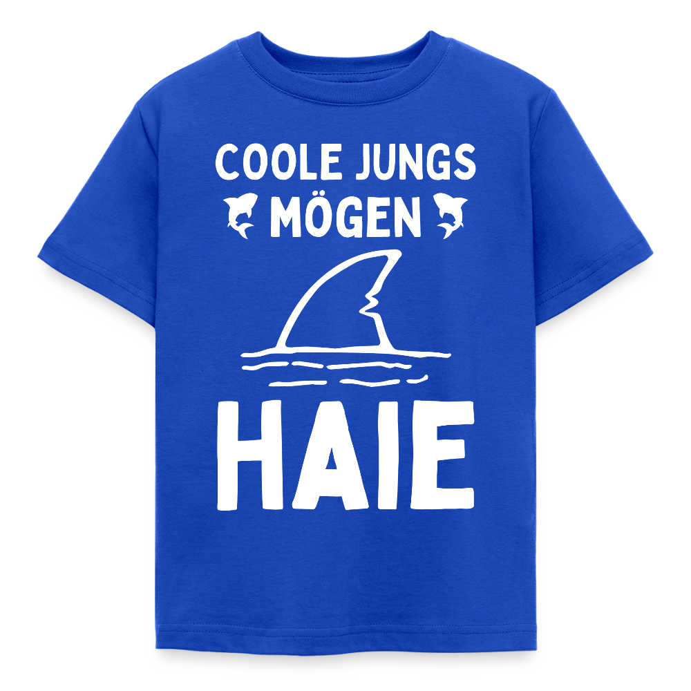 Kinder T-Shirt "Coole Jungs mögen Haie" - Royalblau