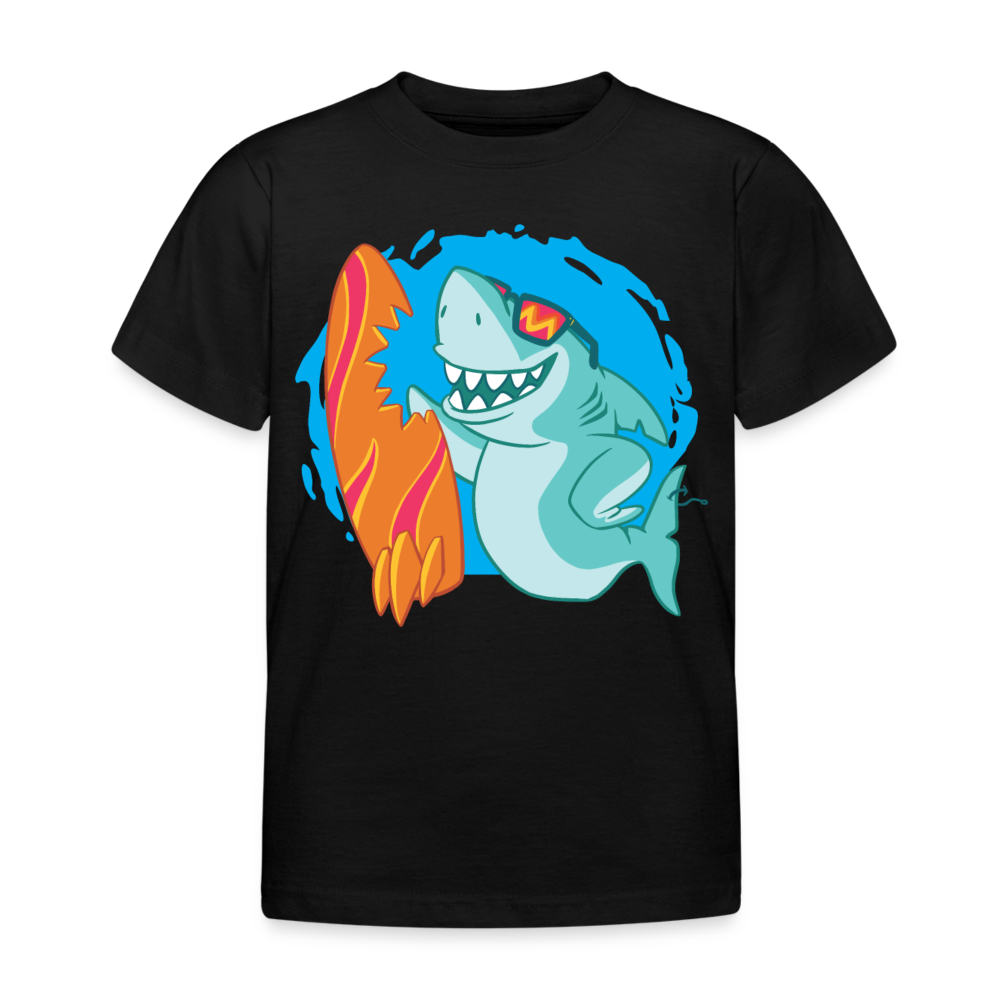 Kinder T-Shirt "Surfer-Hai" - Schwarz