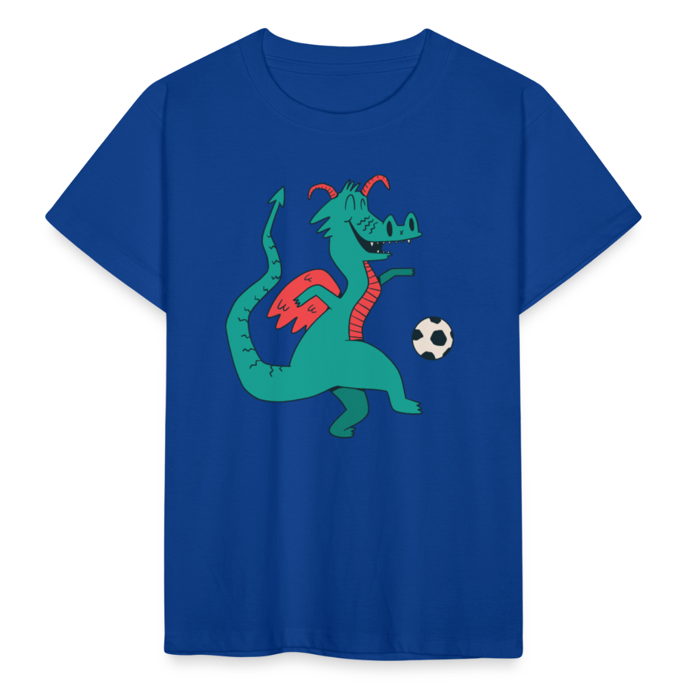 Kinder T-Shirt "Fußball spielender Drache" - Royalblau