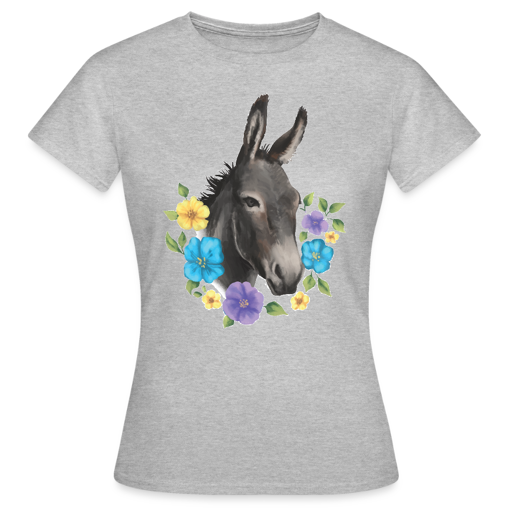 Frauen T-Shirt "Esel mit Blumen" - Grau meliert