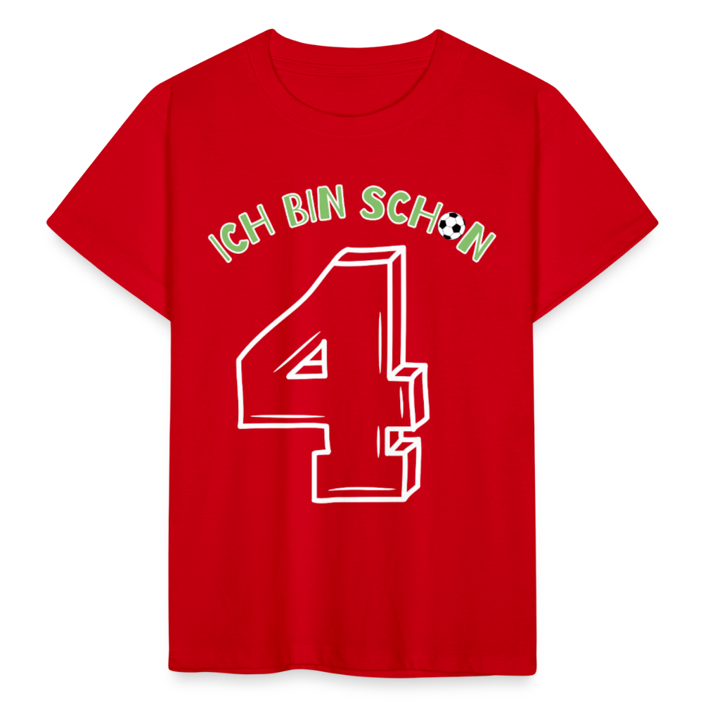 Kinder T-Shirt "Ich bin schon 4" (Fußball Motiv) - Rot