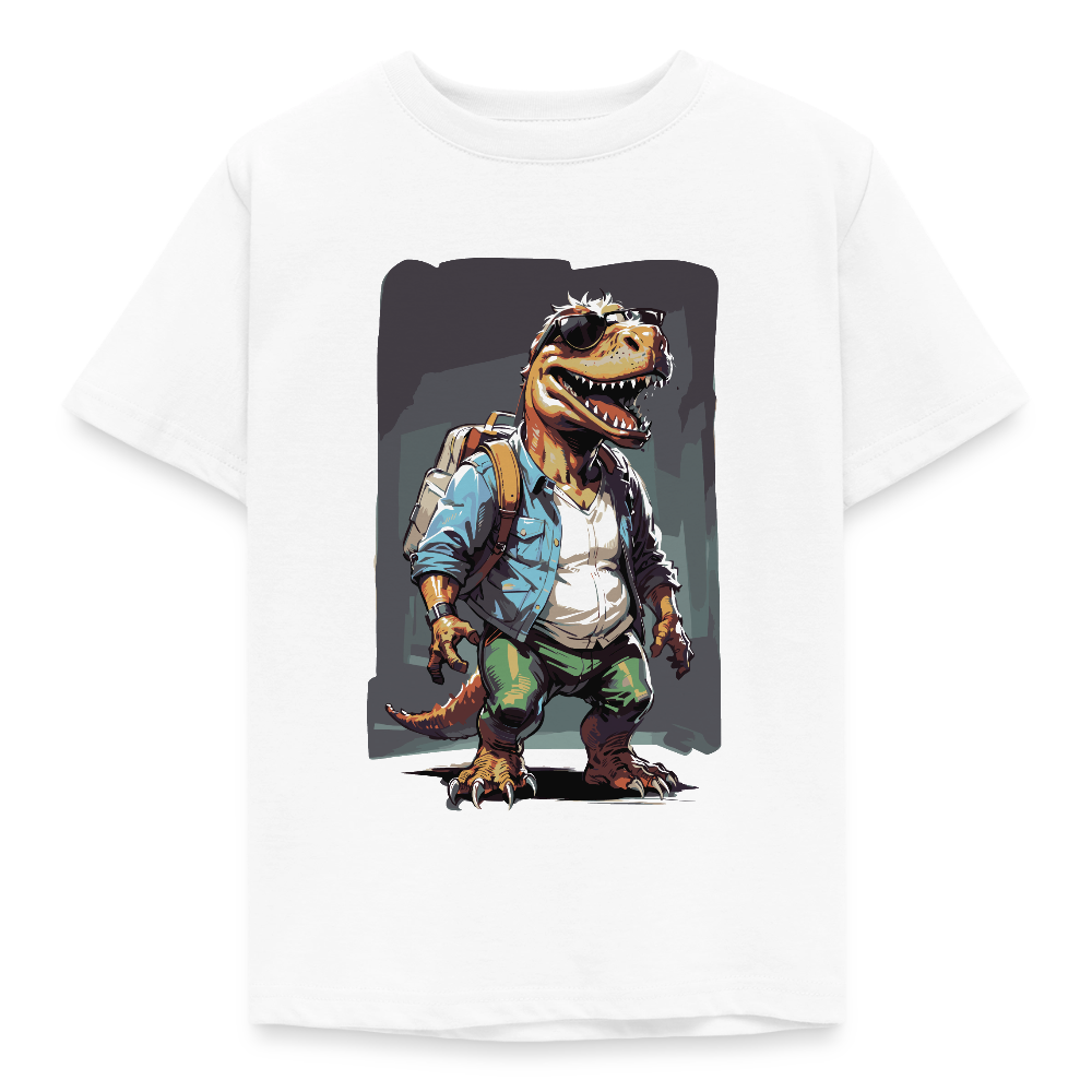 Kinder T-Shirt "Dinosaurier mit coolen Klamotten" - Weiß
