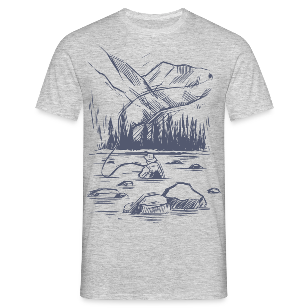 Männer T-Shirt "Angler-Landschafts-Motiv" - Grau meliert