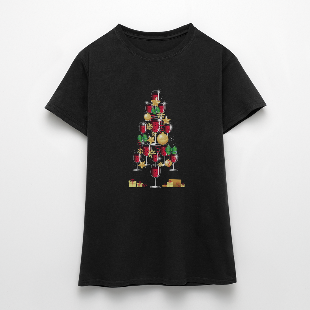 Frauen T-Shirt "Wein Weihnachtsbaum" - Schwarz