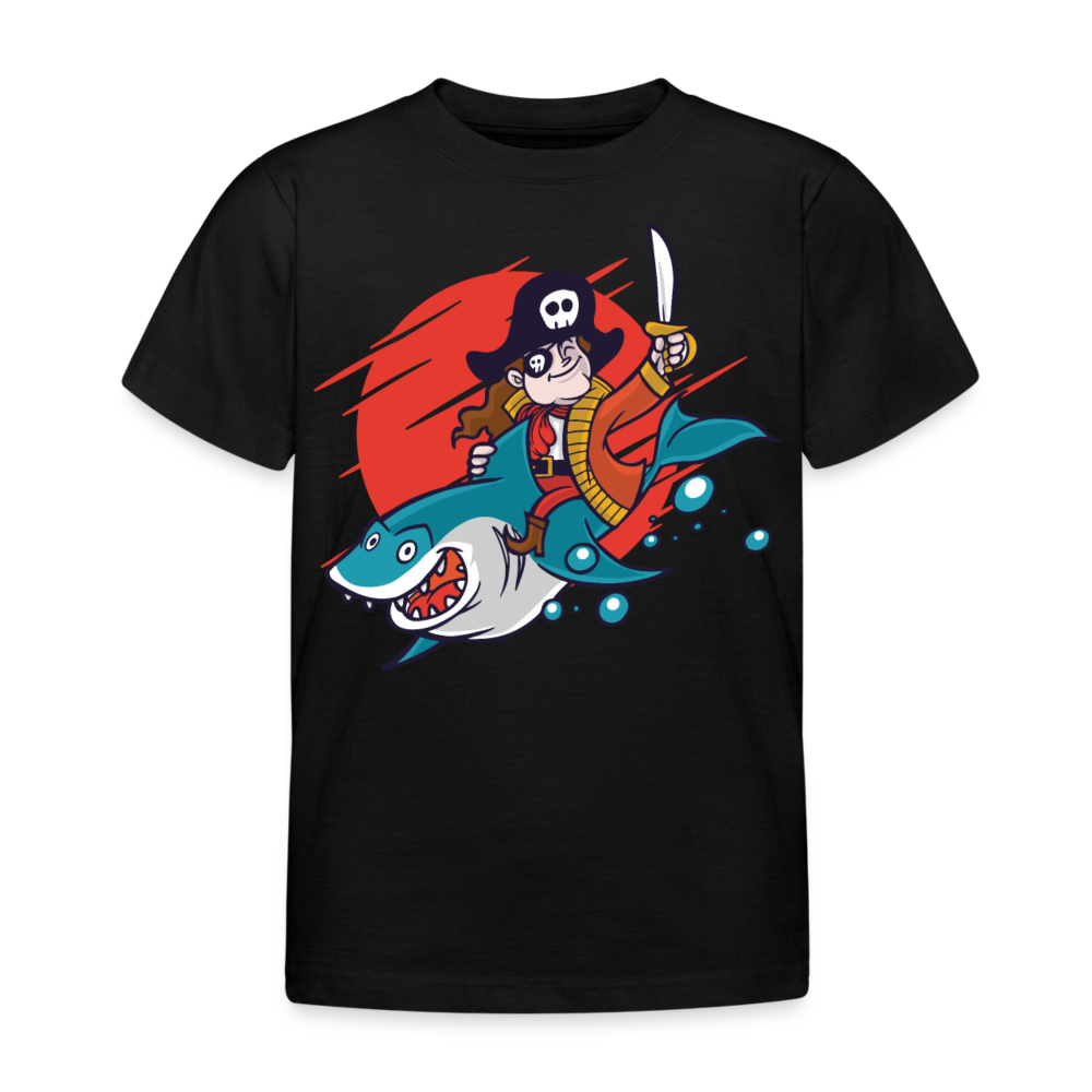 Kinder T-Shirt "Pirat mit Haifisch" - Schwarz