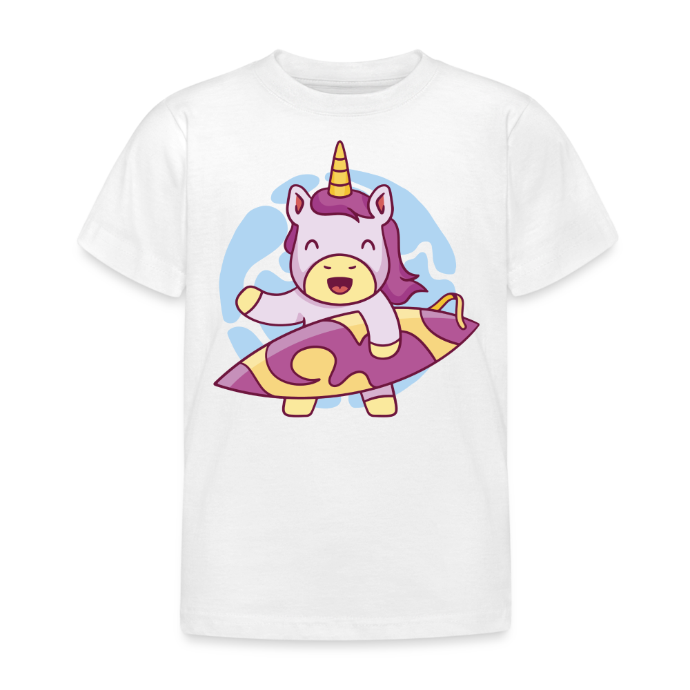 Kinder T-Shirt "Surfer-Einhorn" - Weiß
