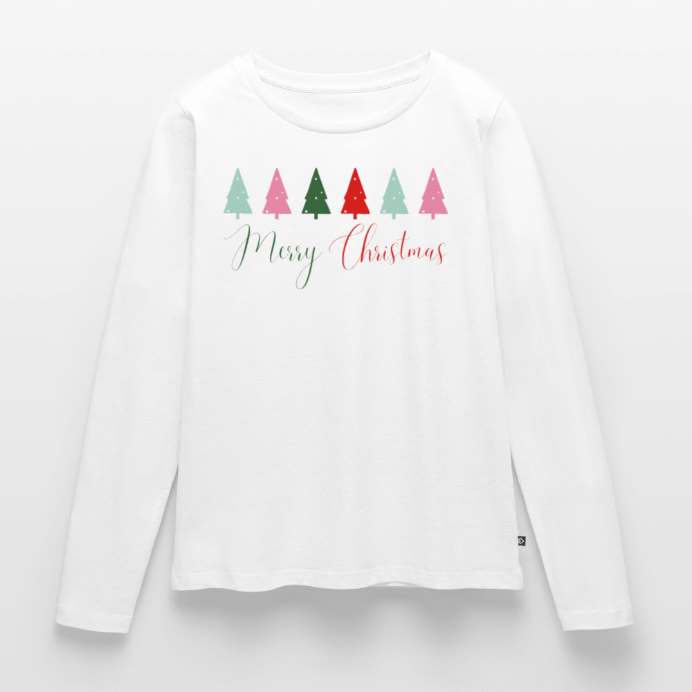 Bio-Langarmshirt "Bunte Weihnachtsbäume" - Weiß