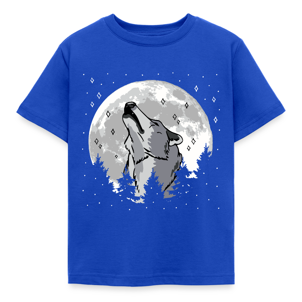 Kinder T-Shirt "Heulender Wolf mit Mond" - Royalblau