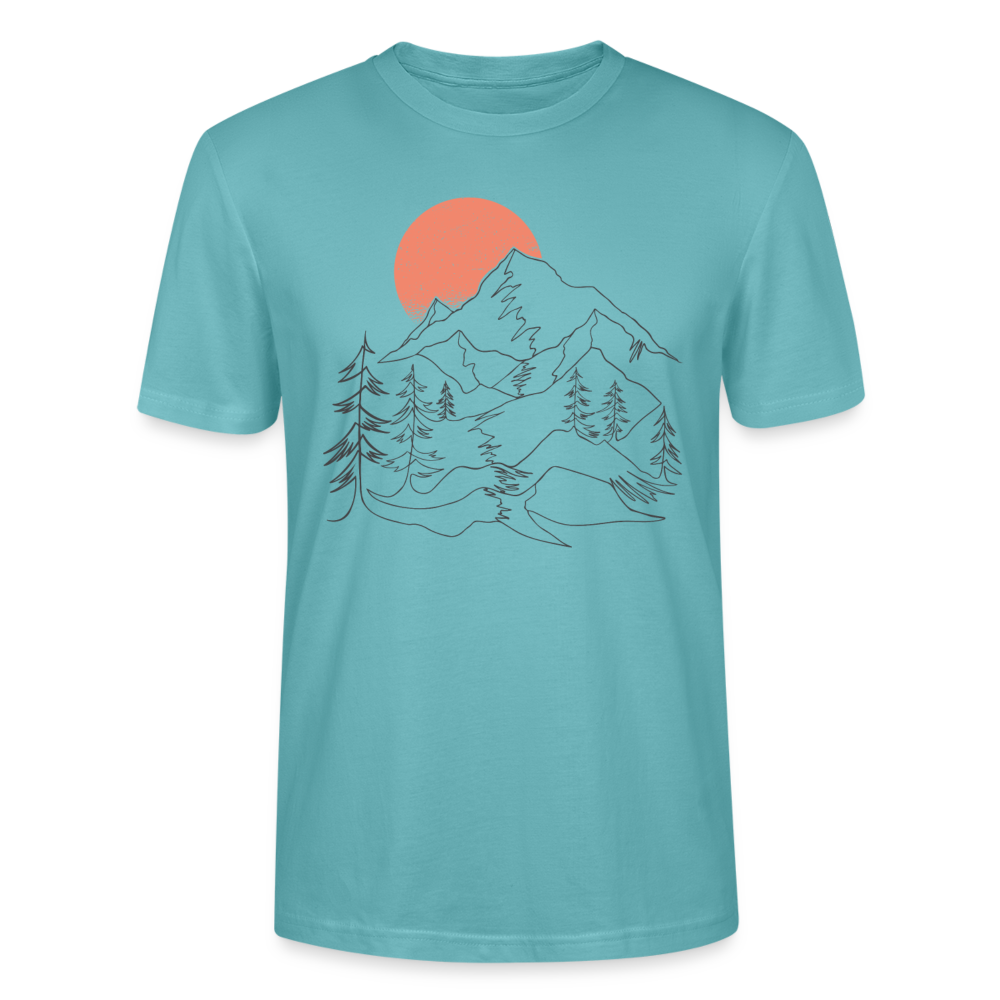 Unisex Bio-T-Shirt "Berge mit Sonnenuntergang" - Pastelltürkis
