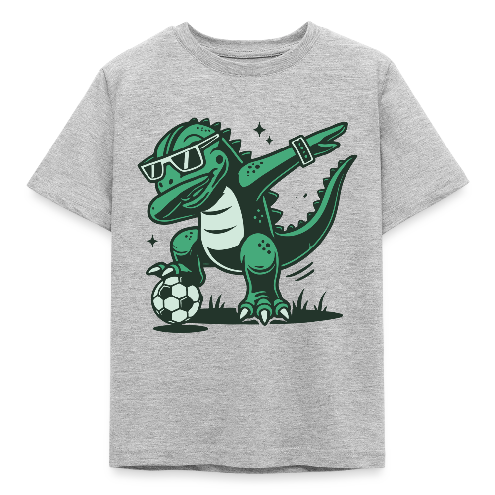 Kinder T-Shirt "Cooler Fußball Dinosaurier" - Grau meliert