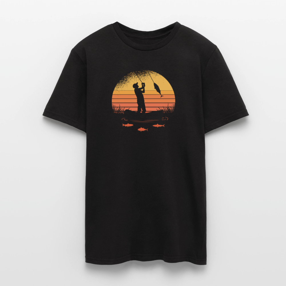 Männer T-Shirt "Angler im Sonnenuntergang" - Schwarz